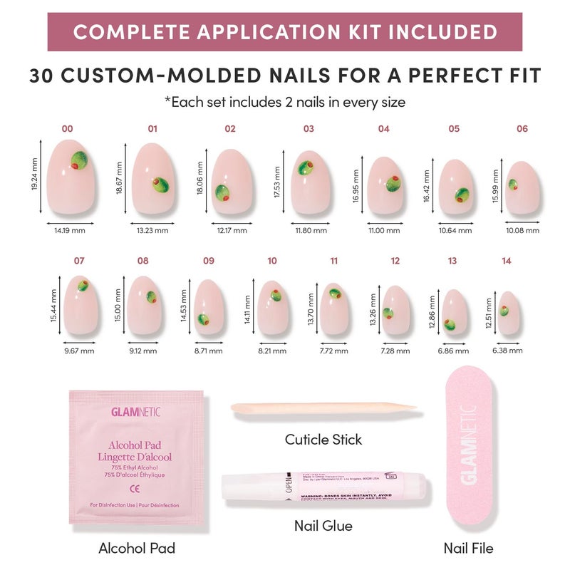 Glamnetic Press On Nails - Tipsy Olive | Short Oval Fake Nails with Olive Graphics on Sheer Base in Glossy Finish, Salon Quality | 15 Sizes - 30 Nail Kit with Glue - Image 4