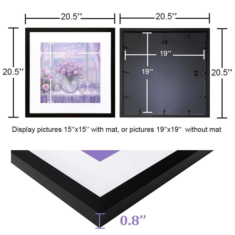 THREELOVE 19x19 Frame Black, Display Picture 15x15 with mat or 19x19 Without mat, Photo Poster Picture Frame Wall Mounting Home Decor, 1-PCS - Image 3