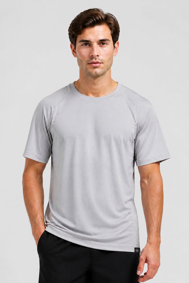 Gaiam Men Slim Fit Short Sleeve Training T-Shirt, Pale Grey - Image 1
