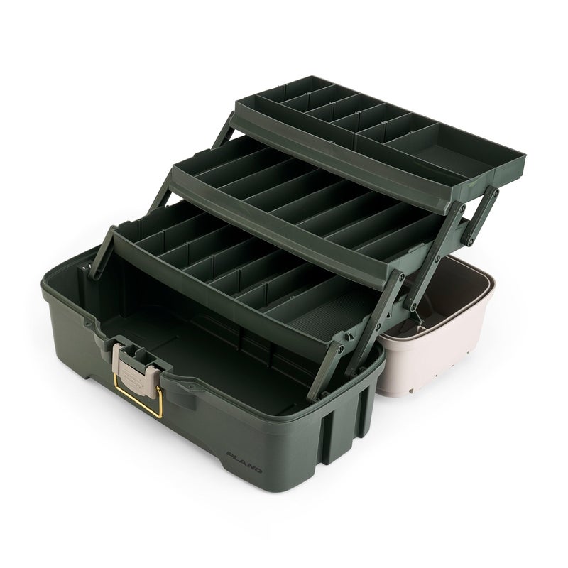 Plano Three-Tray Tackle Box, Green/Tan, Rust-Proof Brass Latch, Top-Access Tray with Deep Storage, Made in the USA, Portable Fishing Gear Storage Organizer - Image 2