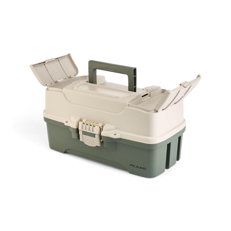 Plano Three-Tray Tackle Box, Green/Tan, Rust-Proof Brass Latch, Top-Access Tray with Deep Storage, Made in the USA, Portable Fishing Gear Storage Organizer - Image 3