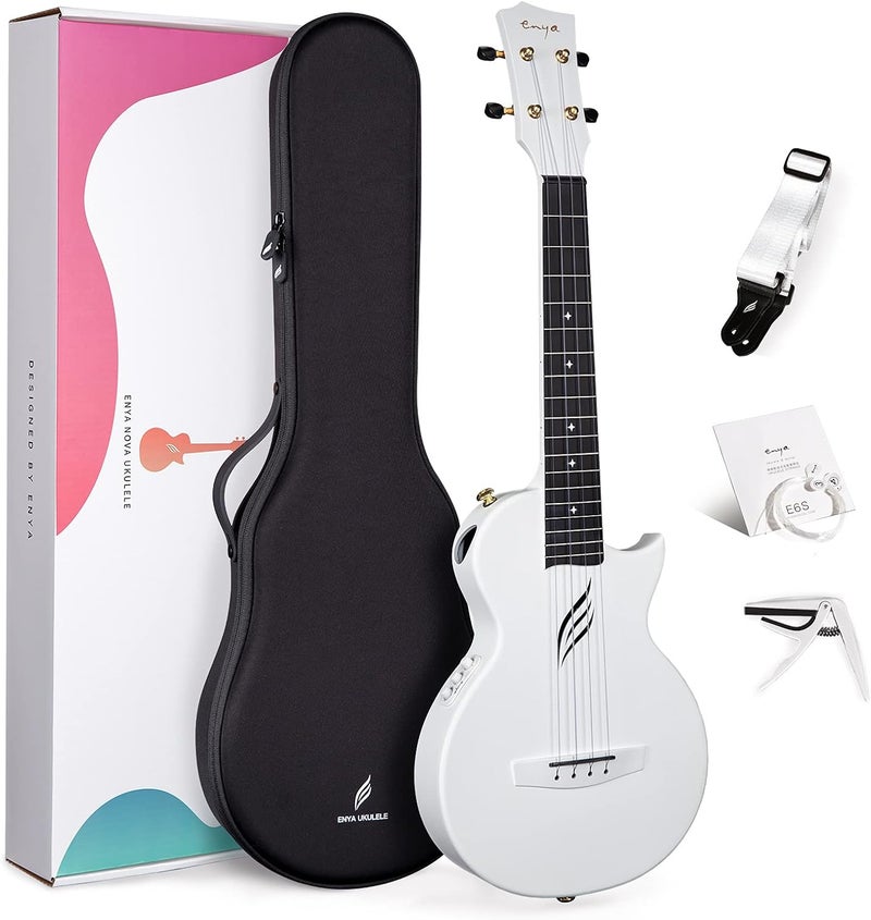Enya Nova UE Pro 26 Inch Tenor Ukulele Bundle with Case, Strap, Capo, and Strings - White - Image 1