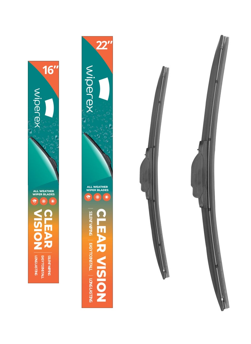 Wiperex WiperEx Wiper Blades for Ford ecosport 2017 22" + 16" All Weather, Uniform Wiping, Premium Rubber, Perfect Fit, Silent, Reduced Wind Lift, No Marks (Set of 2)  - Image 1