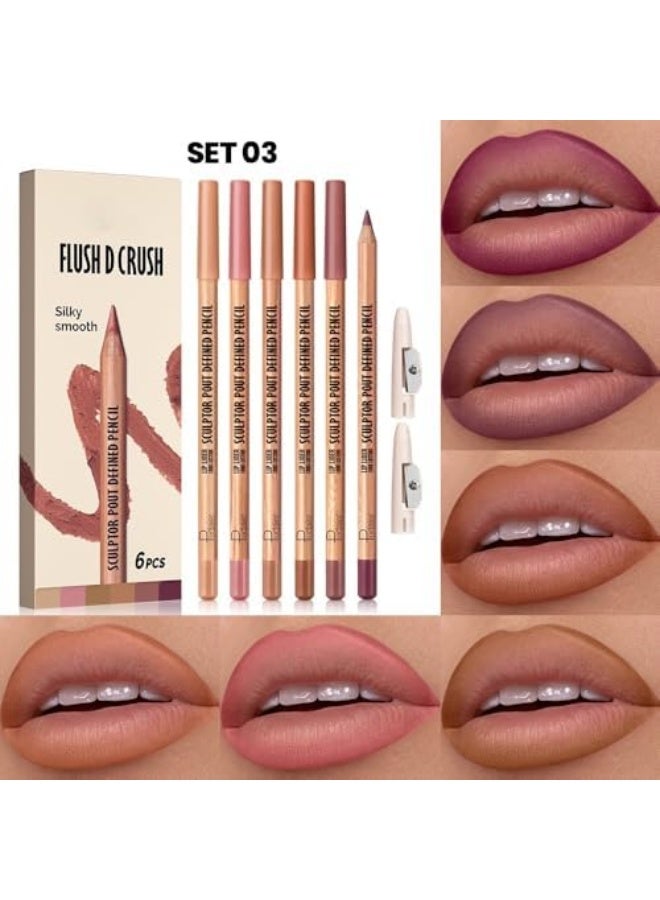 pudaier Lip Liner Set, 6 Pcs, Pure Natural Oak Brown Pink Red Series Lip Liners, Smooth and High Pigmented Lip Makeup Pencil - Image 5