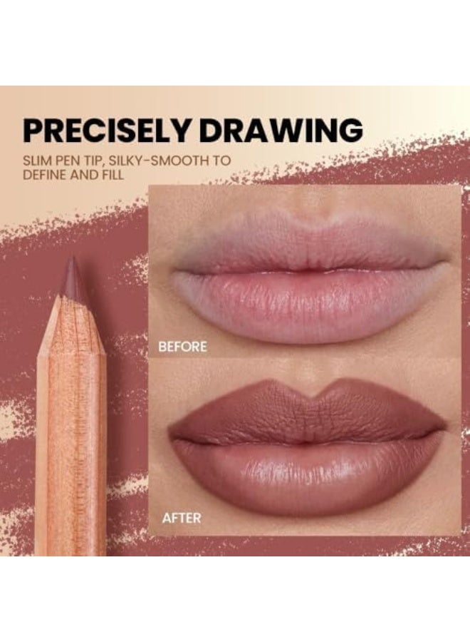 pudaier Lip Liner Set, 6 Pcs, Pure Natural Oak Brown Pink Red Series Lip Liners, Smooth and High Pigmented Lip Makeup Pencil - Image 3