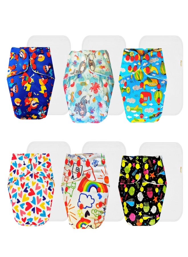 Dumbledo Premium Cloth Diaper with Cotton Insert (Pack of 6) | Snug Fit | 6-Layer Absorbent Pad | Adjustable Snaps | Everyday Diapering Essential | 3 Months - 3 Years | Unisex Baby - Image 1
