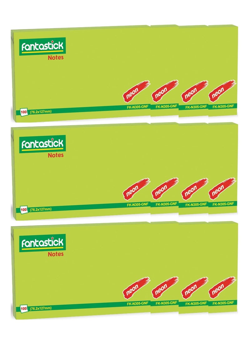 Fantastick 12-Piece Sticky Notes 3x5 Inch Size Green  - Image 1
