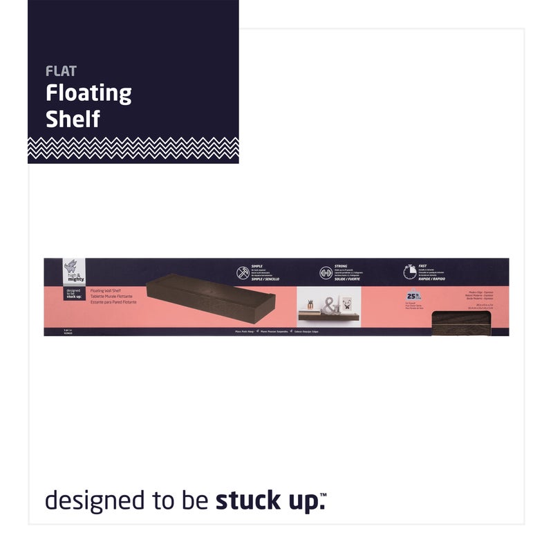 Hillman HIGH & MIGHTY 515615 Modern 36" Floating Shelf Holds up to 25lbs, Easy Tool-Free Dry Wall Installation, Flat, Retail Packaging, Espresso - Image 2