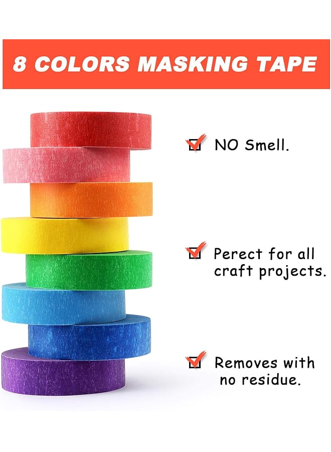 erorex 8 Rolls Colored Tape Rainbow Tape Writable Masking Tape Set With 8 Assorted Colors For Craft Diy Color Coded 15Mm Wide - Image 2