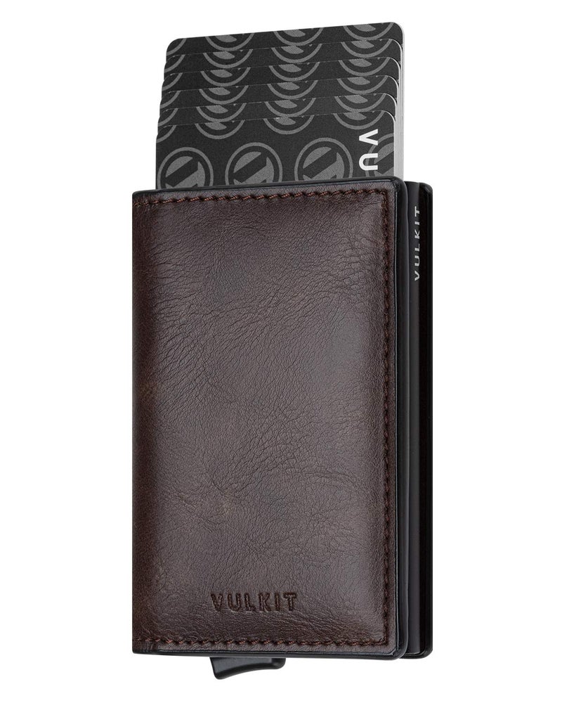 VULKIT VULKIT Card Holder Pop Up Slim Wallet Leather RFID Blocking Card Case Up to 8 Credit Cards Espresso  - Image 1