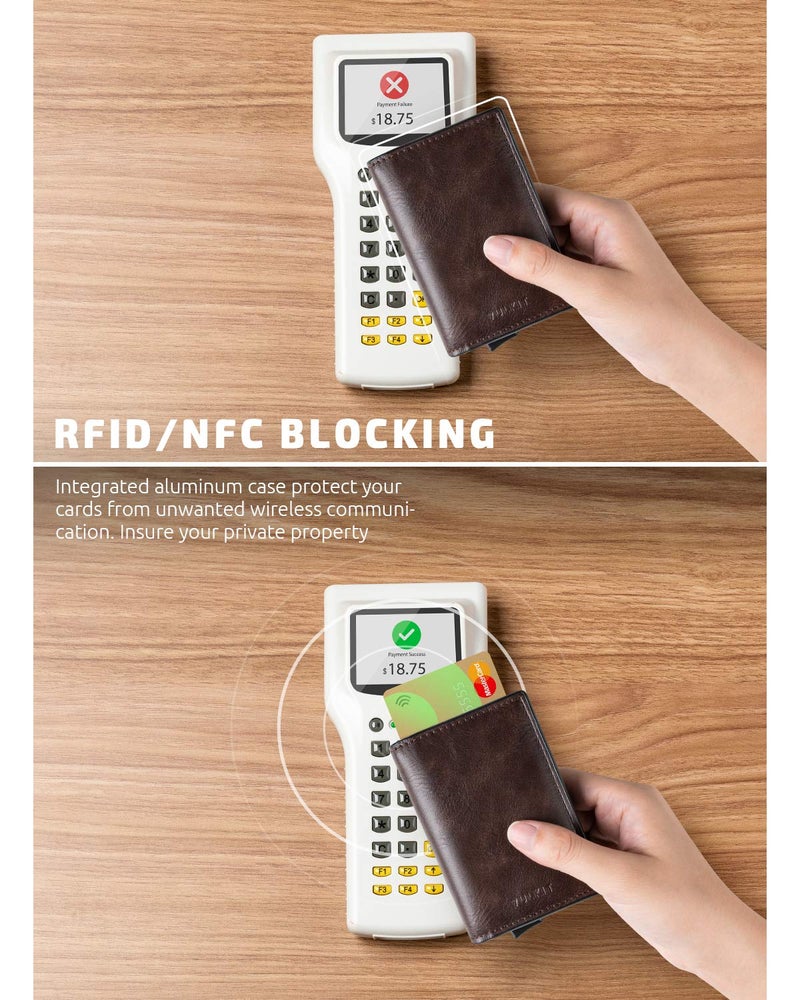 VULKIT VULKIT Card Holder Pop Up Slim Wallet Leather RFID Blocking Card Case Up to 8 Credit Cards Espresso  - Image 3