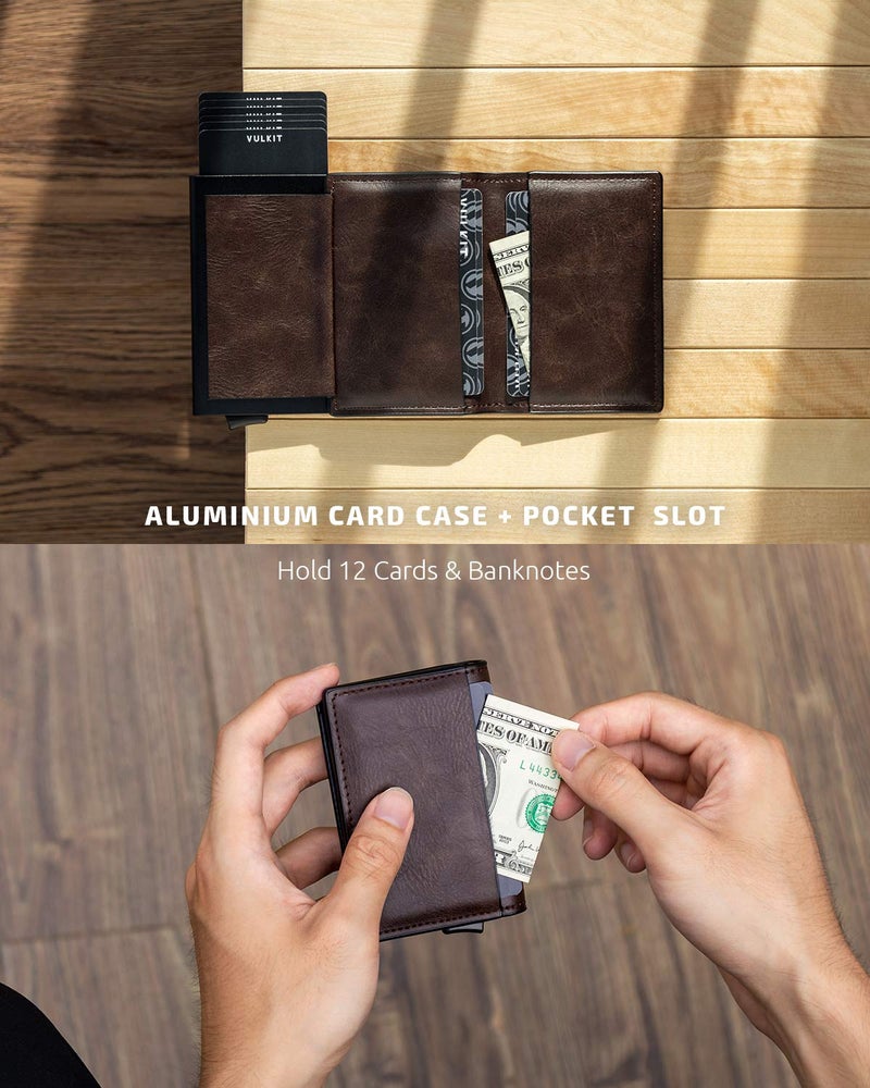 VULKIT VULKIT Card Holder Pop Up Slim Wallet Leather RFID Blocking Card Case Up to 8 Credit Cards Espresso  - Image 4