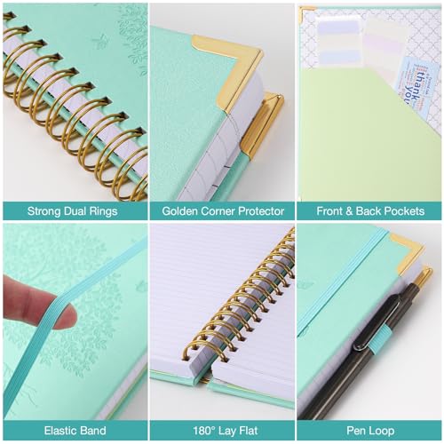 Amanple Spiral Notebook, College Ruled Notebook, A5, 300 Pages Leather Journals for Writing, 5.7" x 8.5", Hardcover Journaling Notebooks for Work School, 24pcs Tabs, Large Embossed Journal for Women Men, Blue - Image 5