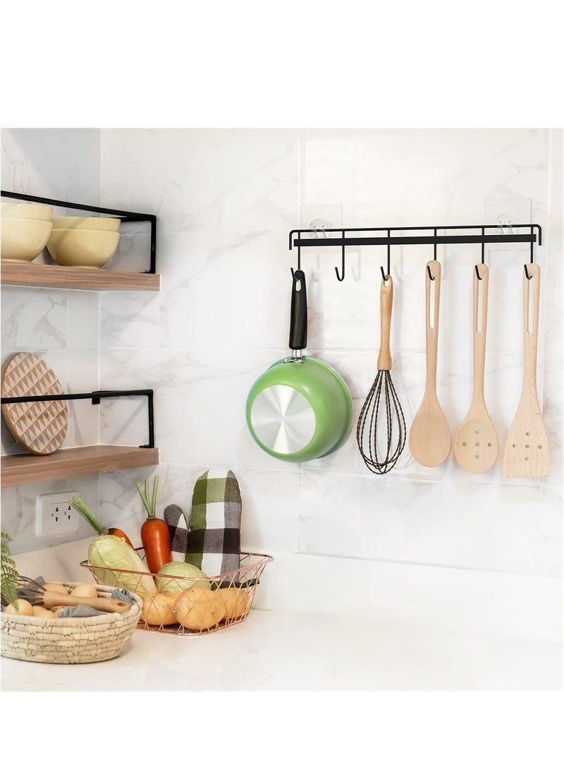 Luckam Adhesive Wall Hooks Rack Kitchen Rail, Utensil Hangers with 6 Hooks Space Saving Wall Utensil Holder Kitchen Utensil Hooks NO Drilling Waterproof Hook for Kitchen Bathroom Bedroom (2 Pack) - Image 2