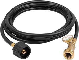 Empava Empava Propane Extension Hose with Gauge Leak Detector Replacement-Acme to Male QCC Fittings 15 FT CSA Certified, Black  - Image 1