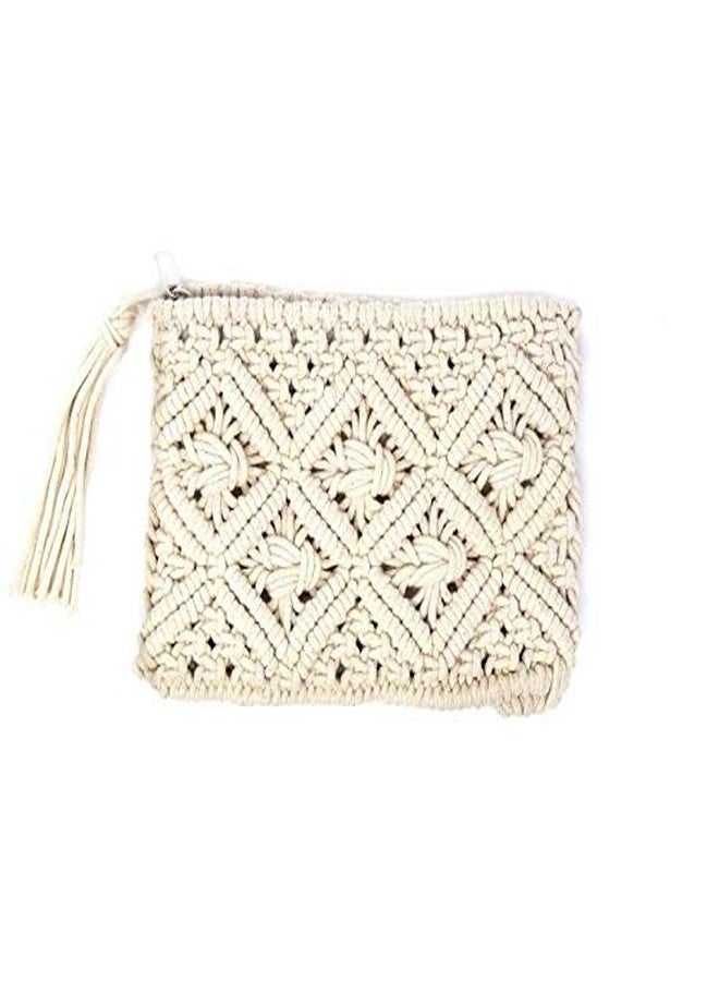 COTTONCUBE Cream-Coloured textured clutch 1 main compartment with zip closure small size - Image 1
