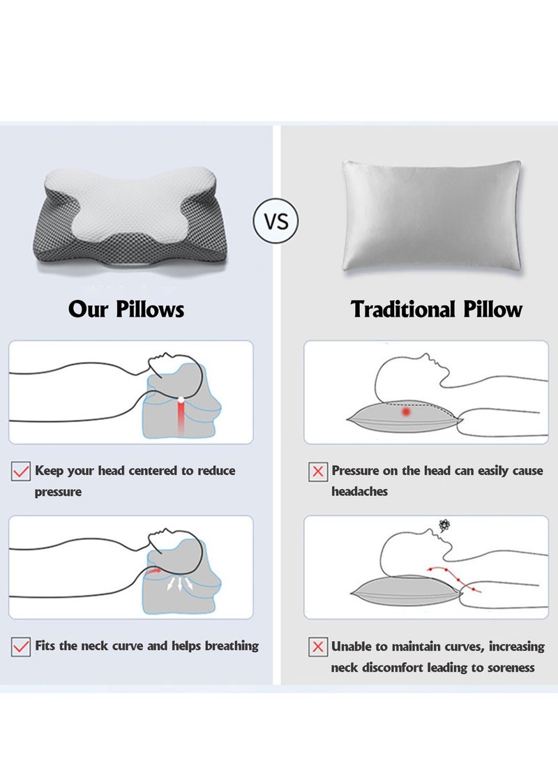 SYOSI وسادة عنق cervical لتخفيف آلام العنق والكتف، وسادة من رغوة الذاكرة عديمة الرائحة، وسادة عنق cervical، وسادات دعم عنق عظمية مريحة لدافئين الجنب والظهر والمعدة (رمادي) - Image 5