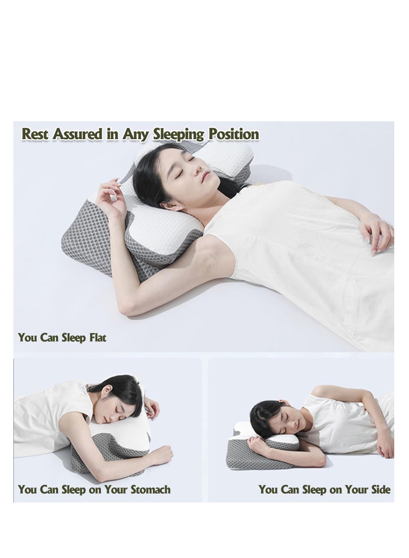 SYOSI وسادة عنق cervical لتخفيف آلام العنق والكتف، وسادة من رغوة الذاكرة عديمة الرائحة، وسادة عنق cervical، وسادات دعم عنق عظمية مريحة لدافئين الجنب والظهر والمعدة (رمادي) - Image 2