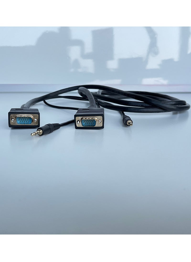 Premium VGA with Audio  Display Cord for PC Projector Laptop TV 2 Meters