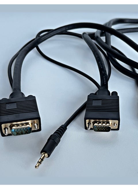 Premium VGA with Audio  Display Cord for PC Projector Laptop TV 2 Meters