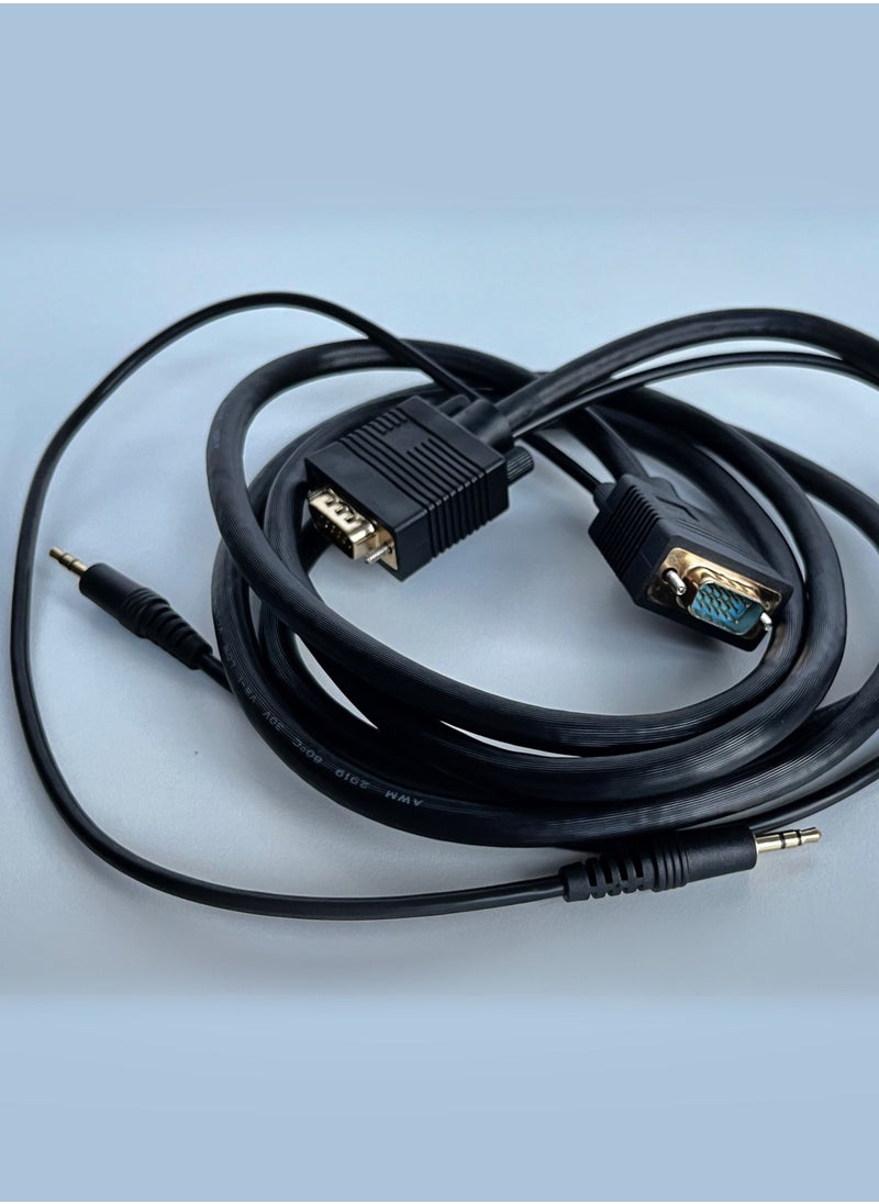 Premium VGA with Audio  Display Cord for PC Projector Laptop TV 2 Meters