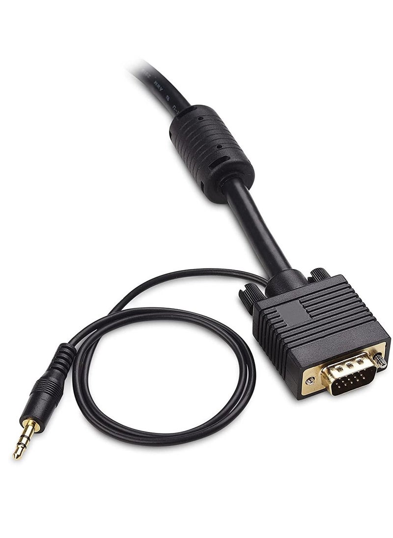 Premium VGA with Audio  Display Cord for PC Projector Laptop TV 2 Meters