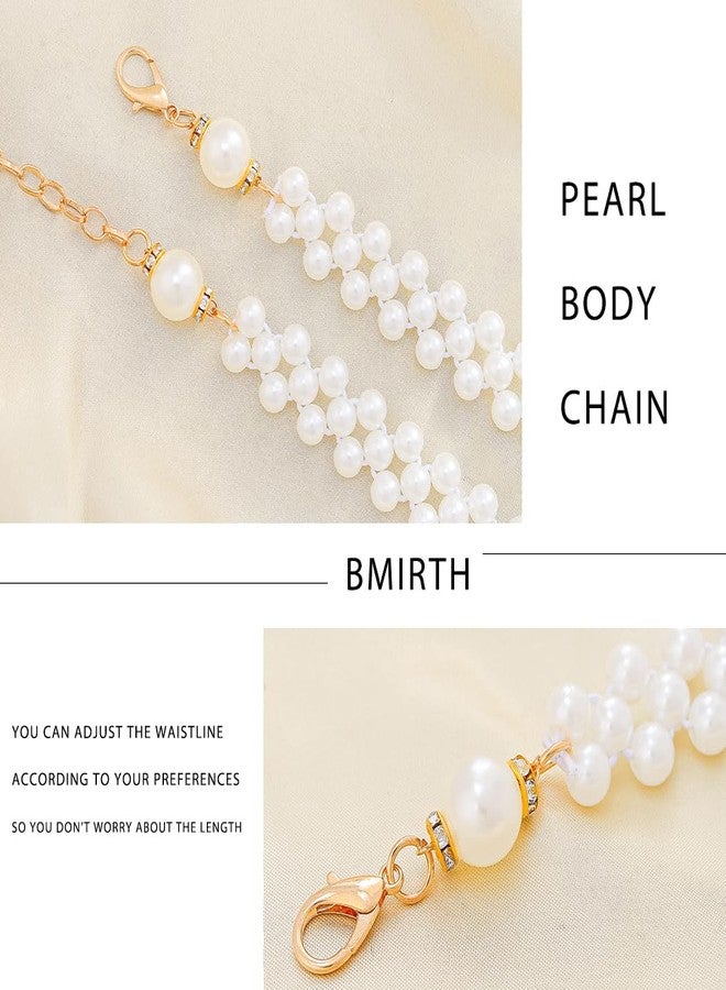 Bmirth Pearl Waist Chain Pearl Chain Belt Belly Body Jewelry for Women (White waist chain) - Image 2