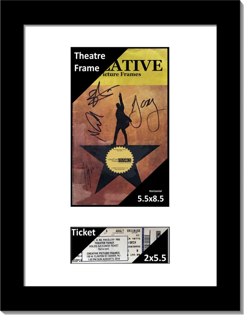 Creative Picture Frames 11x14bkw Black Theatre Frame with White Matting Holds 55x85inch Media Plus Ticket Including Installed Wall Hanger Theatre Bill Not Included