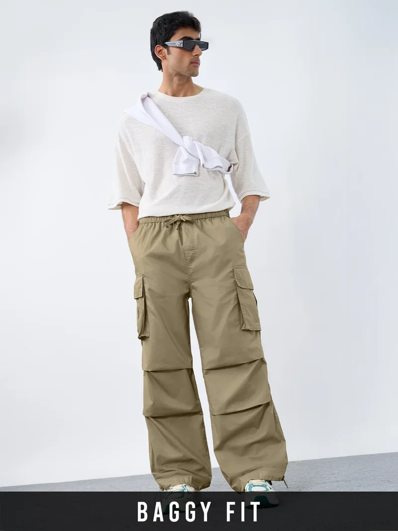 Streetwear Line: Parachute Men and Boys Drawstring Waist Solid Cotton Twill Relaxed Fit Adjustable Hems Lightweight Utility Cargo Pants