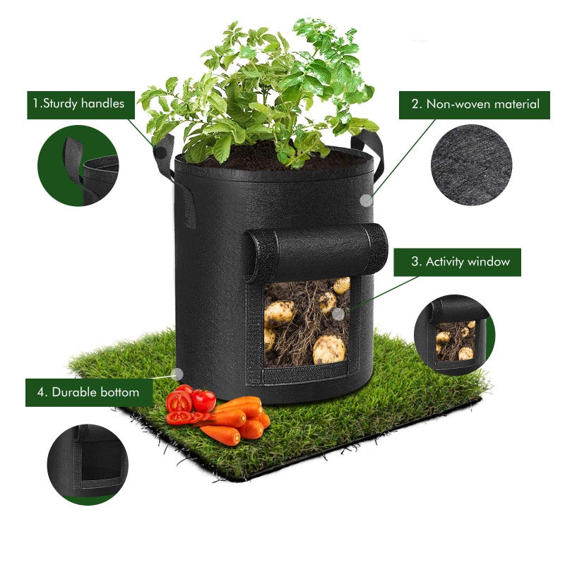 Cavisoo 5-Pack 10 Gallon Potato Grow Bags, Garden Planting Bag with Reinforced Handle, Thickened Nonwoven Fabric Pots for Tomato, Vegetable and Fruits - Image 3