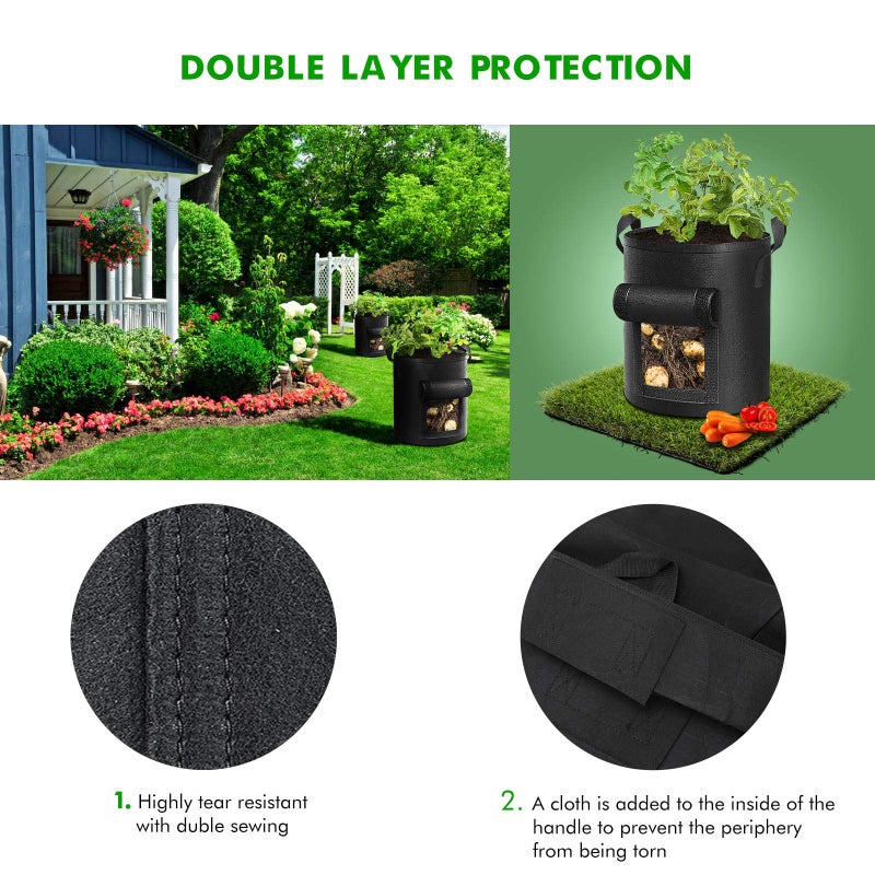 Cavisoo 5-Pack 10 Gallon Potato Grow Bags, Garden Planting Bag with Reinforced Handle, Thickened Nonwoven Fabric Pots for Tomato, Vegetable and Fruits - Image 4