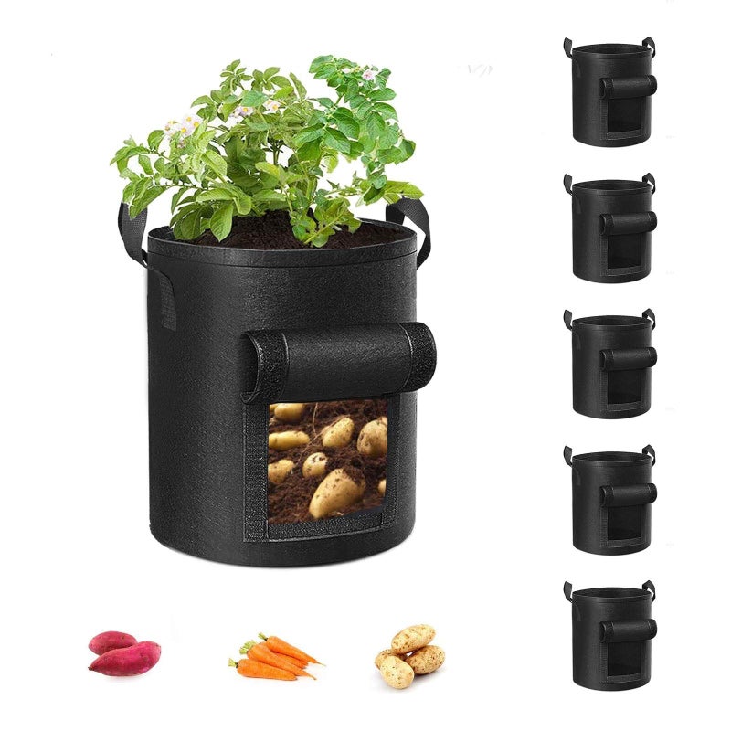Cavisoo 5-Pack 10 Gallon Potato Grow Bags, Garden Planting Bag with Reinforced Handle, Thickened Nonwoven Fabric Pots for Tomato, Vegetable and Fruits - Image 1