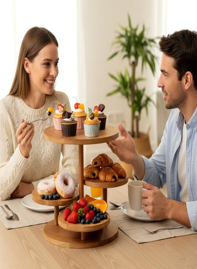 SHENLIU 4 Tier Round Cupcake Tower Stand for 50 Cupcakes, Farmhouse Wood Cake Stand with Tiered Trays Dessert Table Display for Wedding Birthday Baby Shower Tea Party - Image 3