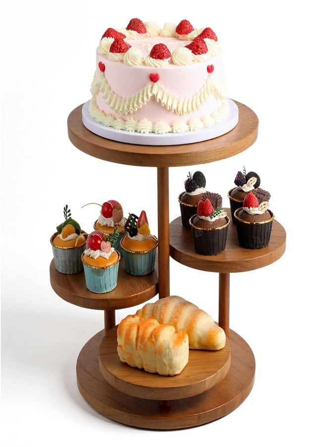 SHENLIU 4 Tier Round Cupcake Tower Stand for 50 Cupcakes, Farmhouse Wood Cake Stand with Tiered Trays Dessert Table Display for Wedding Birthday Baby Shower Tea Party - Image 1