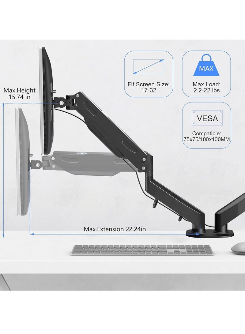 Dual Monitor Arm 32inch, Dual Monitor Mount, Monitor Desk Mount, Dual Monitor Stand Vesa Bracket, Monitor Stands for 17-32inch & 22lbs Monitors VESA Mount Computer Monitor Arm, Double Gas Spring Arm