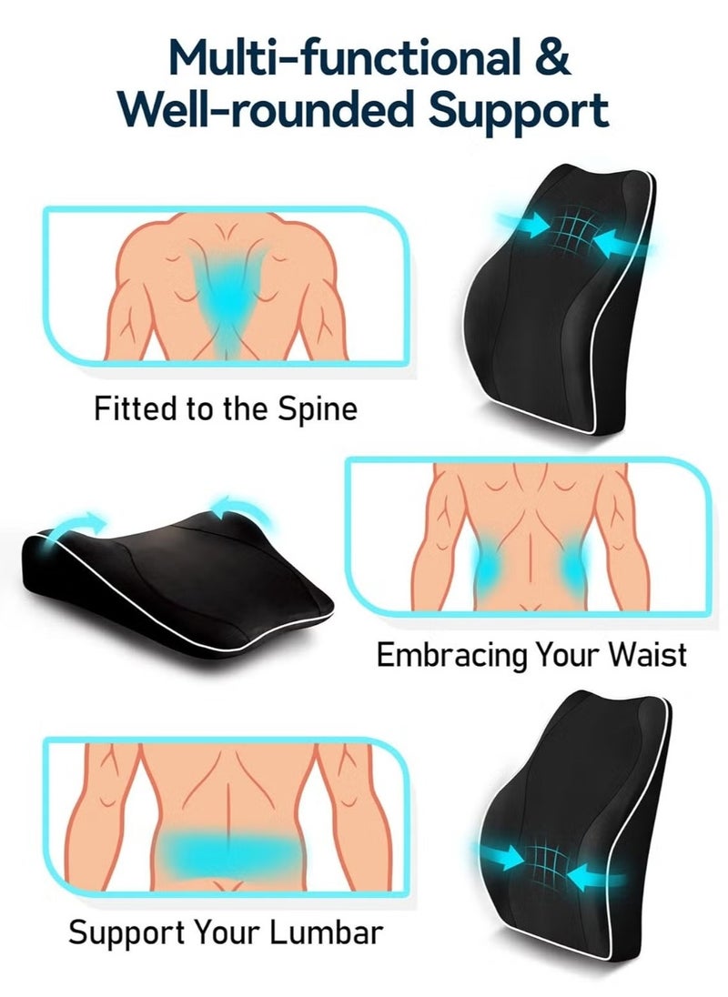 LIMOS - Ergonomic Lumbar Support Pillow for Office Chair & Car Seat - Memory Foam Back Cushion for Back Pain Relief, Improved Posture, Breathable Mesh Cover, Dual Adjustable Straps for Chair, Gaming Chair, Recliner, Black - Image 1