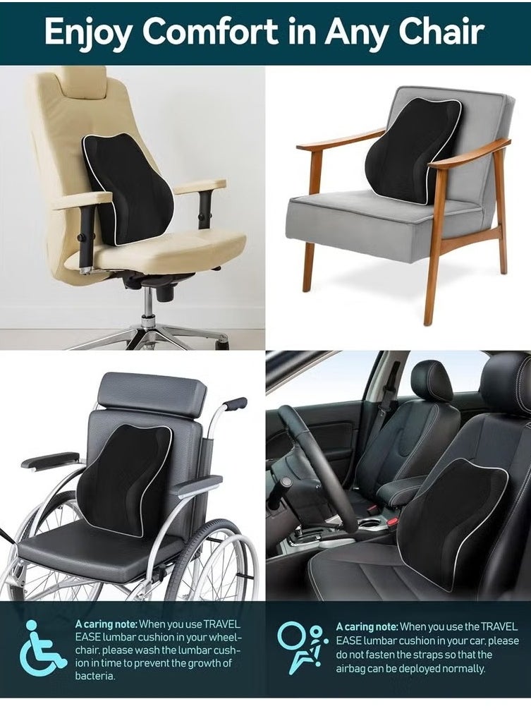 LIMOS - Ergonomic Lumbar Support Pillow for Office Chair & Car Seat - Memory Foam Back Cushion for Back Pain Relief, Improved Posture, Breathable Mesh Cover, Dual Adjustable Straps for Chair, Gaming Chair, Recliner, Black - Image 1