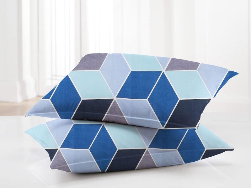 BSB مجموعة BSB HOME Prime 160tc من الألياف الدقيقة القطنية القابلة للتنفس والمضادة للتجاعيد - ملاءة سرير مزدوجة مع 2 غطاء وسادة بحجم كينج - أزرق ورمادي - Image 3