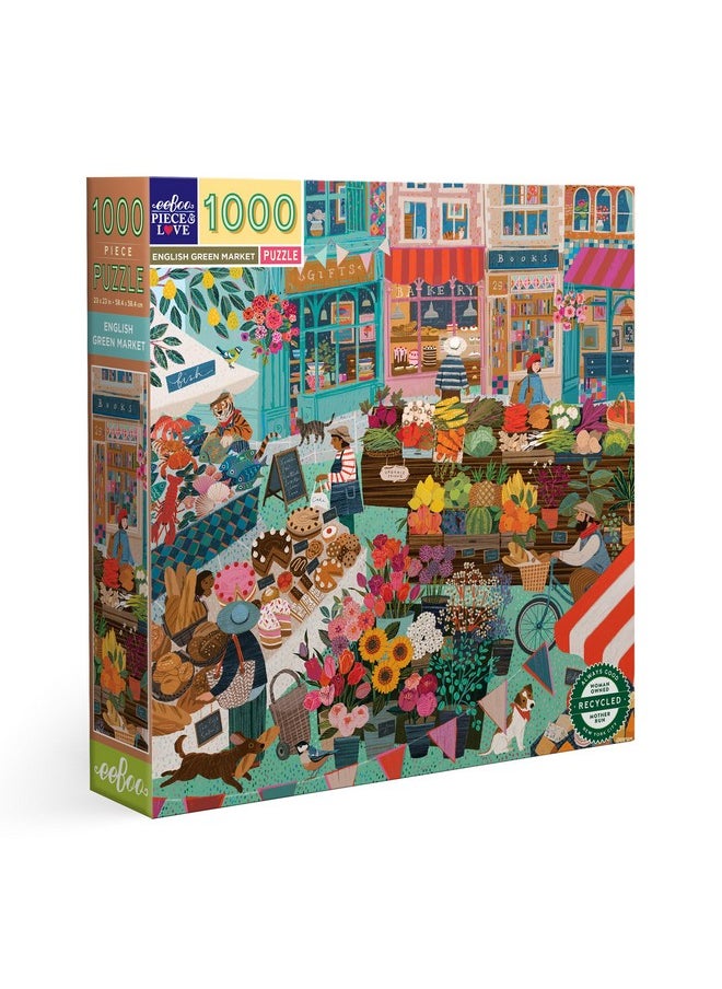 eeboo - Piece & Love: English Green Market - 1000 Piece Puzzle - Adult Square Jigsaw, 23X23, Includes Image Reference Insert, Pieces - Image 1