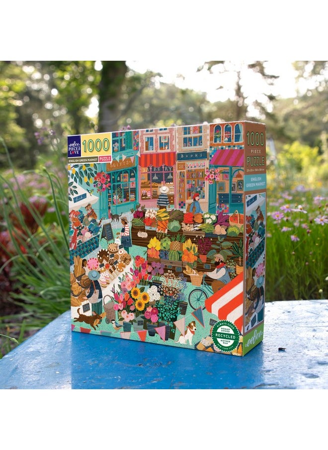 eeboo - Piece & Love: English Green Market - 1000 Piece Puzzle - Adult Square Jigsaw, 23X23, Includes Image Reference Insert, Pieces - Image 1