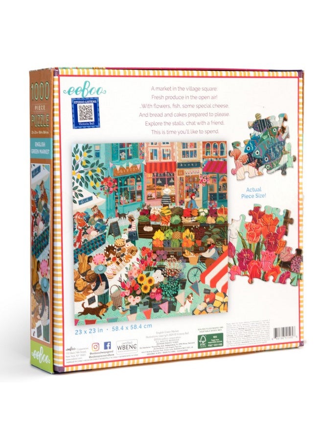 eeboo - Piece & Love: English Green Market - 1000 Piece Puzzle - Adult Square Jigsaw, 23X23, Includes Image Reference Insert, Pieces - Image 1