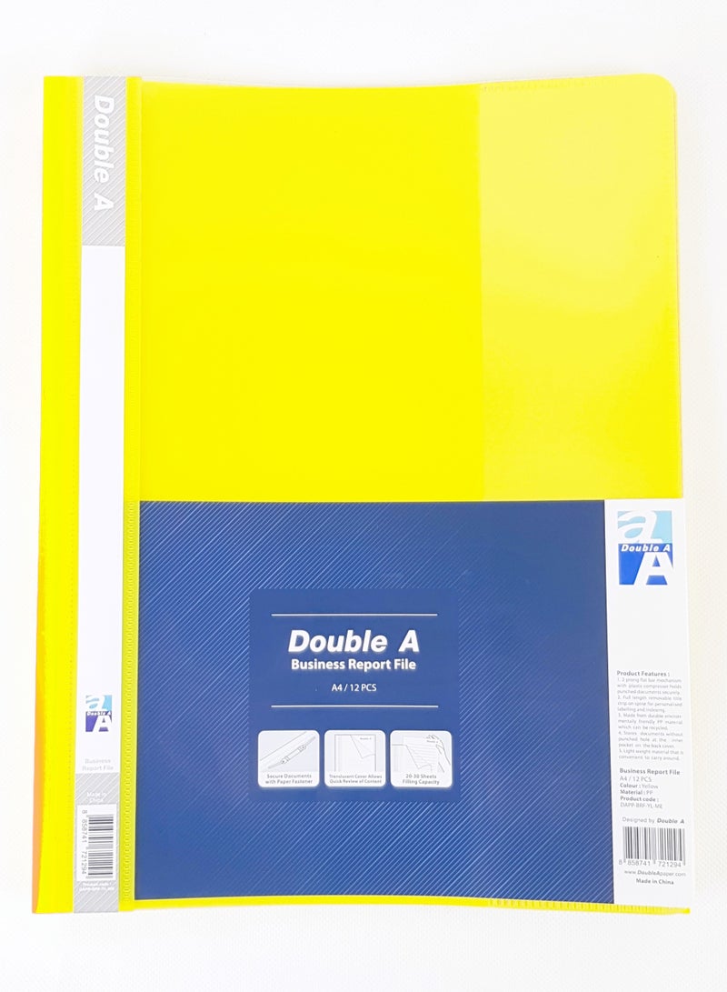 Double A 12-Piece Business Report Clear File Yellow Yellow - Image 2