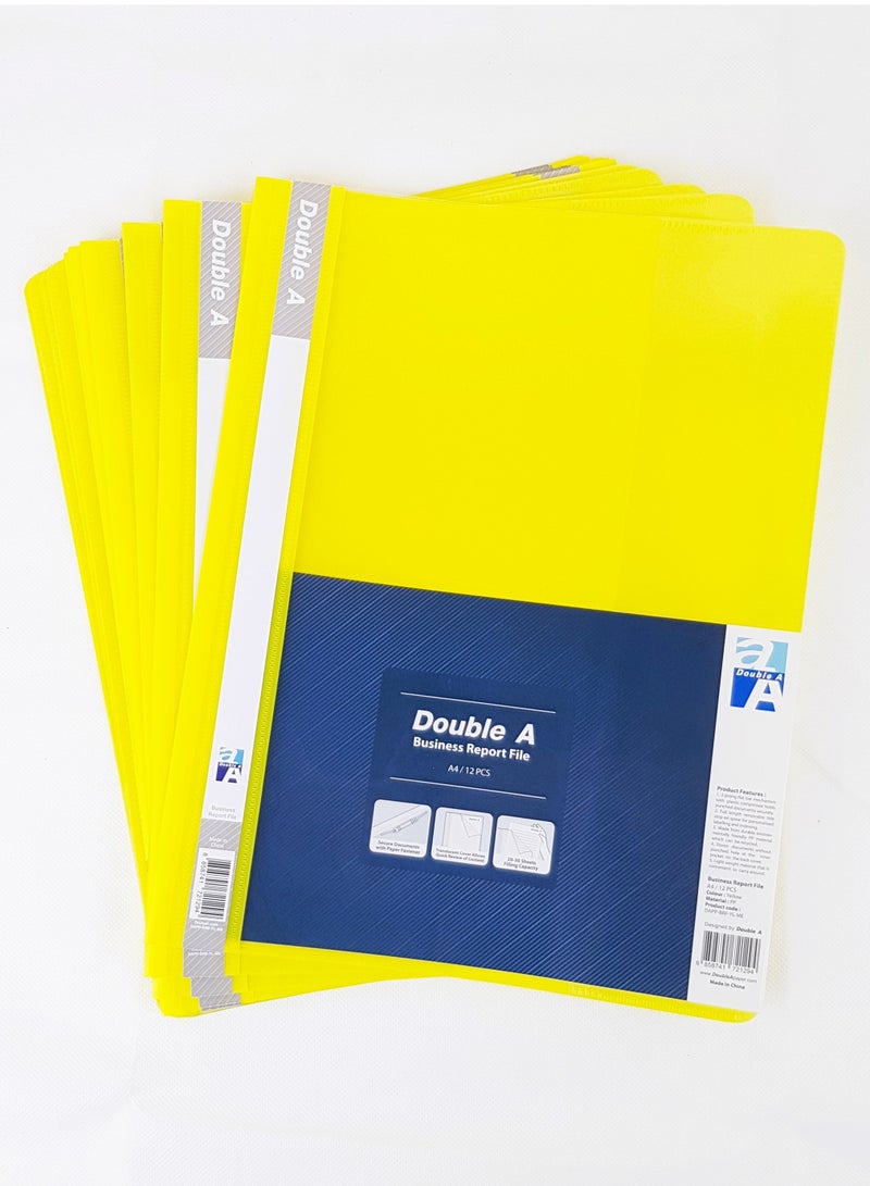 Double A 12-Piece Business Report Clear File Yellow Yellow - Image 1