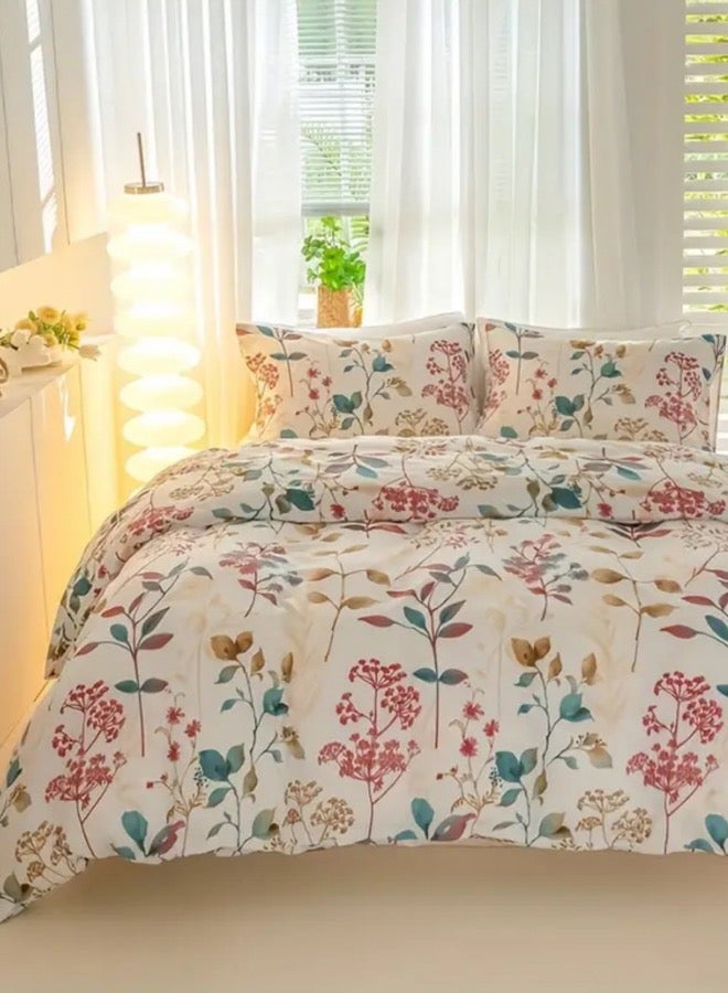 LUNA Home King size 6-piece botanical red floral style duvet cover set. - Image 1