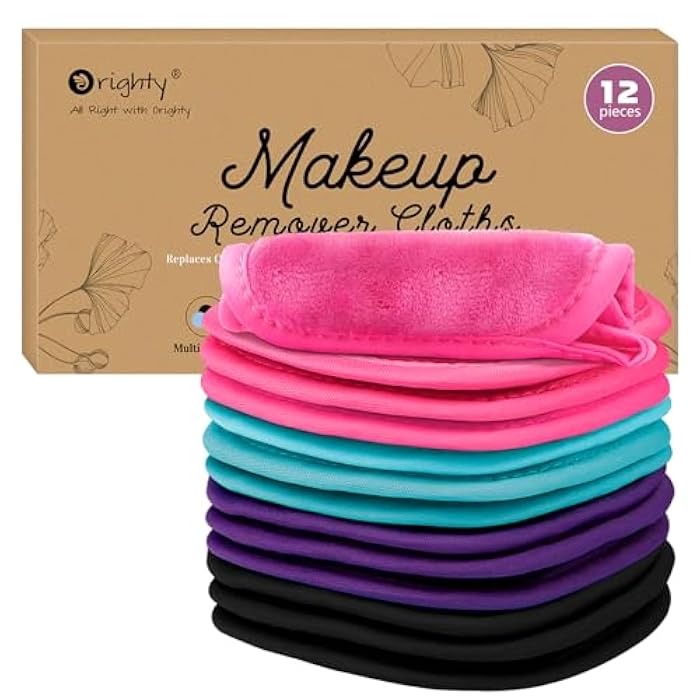 Orighty Makeup Remover Cloths 12 Pack, Makeup Removal Face Cleansing Cloth, Reusable Make Up Remover Pads Remove Instantly Dirt with Just Water, 5 x 5 in - Image 1