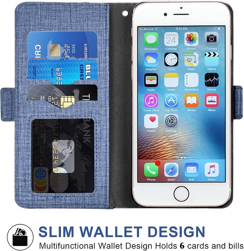 Asuwish Compatible With Iphone 7Plus 8Plus 7/8 Plus Wallet Case Tempered Glass Screen Protector And Flip Cover Card Holder Cell Phone Cases For I Phone7S 7S + 7+ 8S 8+ Phones8 7P 8P Women Men Blue - Image 3