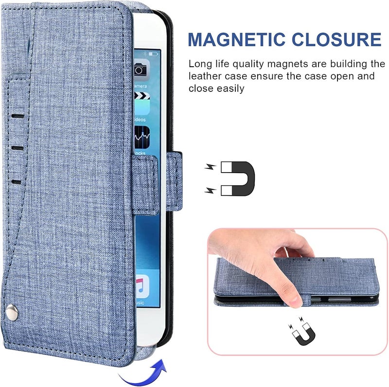 Asuwish Compatible With Iphone 7Plus 8Plus 7/8 Plus Wallet Case Tempered Glass Screen Protector And Flip Cover Card Holder Cell Phone Cases For I Phone7S 7S + 7+ 8S 8+ Phones8 7P 8P Women Men Blue - Image 5