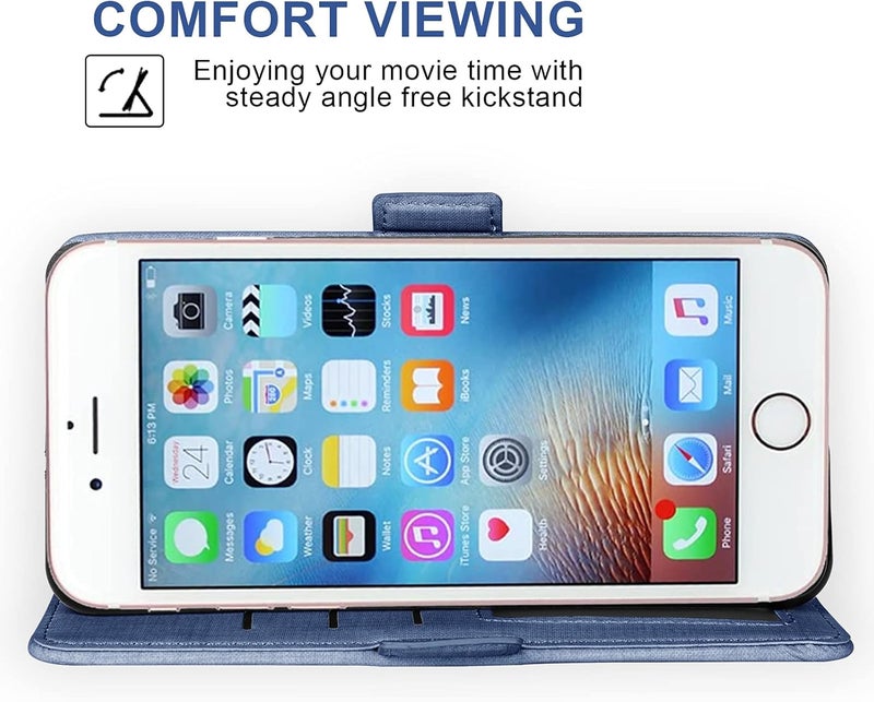 Asuwish Compatible With Iphone 7Plus 8Plus 7/8 Plus Wallet Case Tempered Glass Screen Protector And Flip Cover Card Holder Cell Phone Cases For I Phone7S 7S + 7+ 8S 8+ Phones8 7P 8P Women Men Blue - Image 4