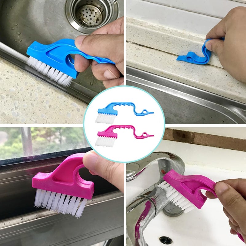 LIGOLIG 16 Pcs Hard Bristle Crevice Cleaning Brush Blue Multifunctional Small Corner Cleaning Brush Set Tool for Groove Window Tracks Bathroom Kitchen Shutter Door - Image 3