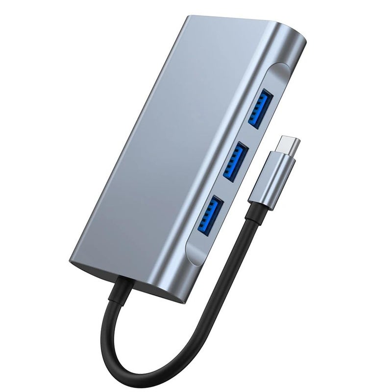 Adapter Zero 10 in 1 Type-C to 3 Port VGA + LAN + HDTV + SD Reader + Audio Port + USB – 4K Resolution - Image 1